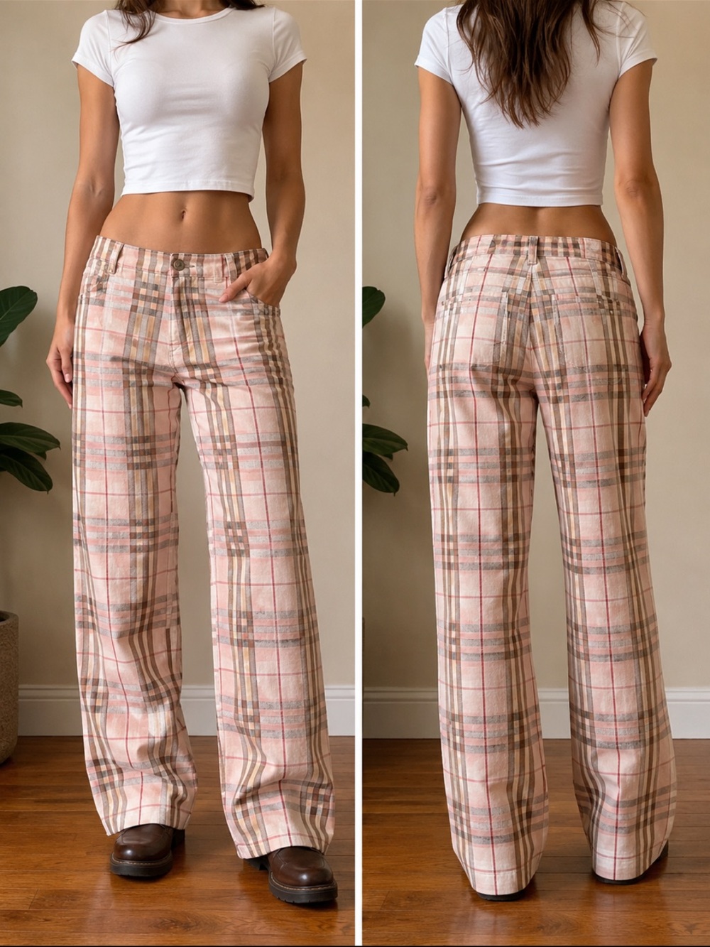 Vintage Burb’s London Pink Plaid Straight Leg Pants Size S Y2K